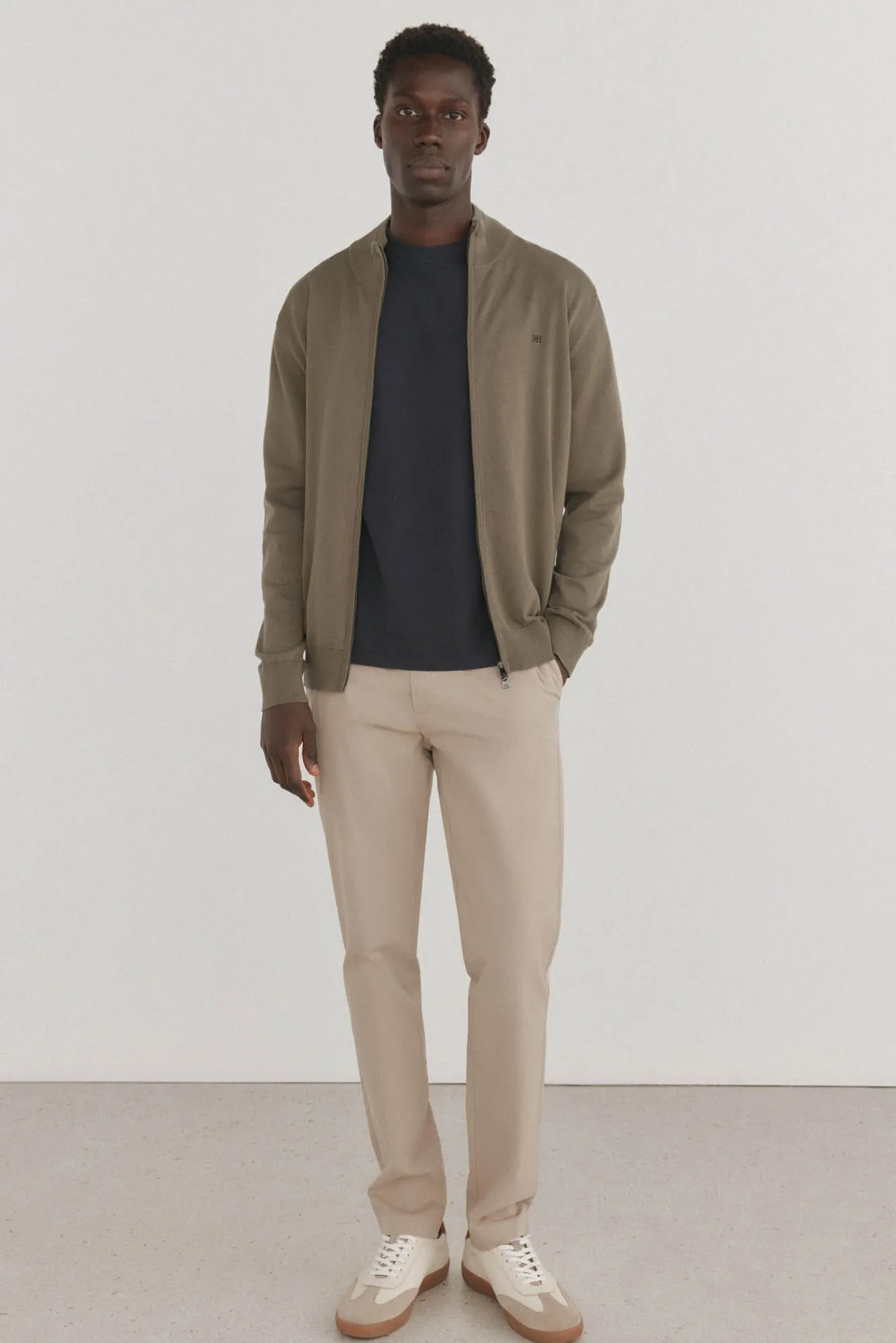 Pedro del Hierro Camisolas-Cardigã fino de algodão premium com fecho-éclair Verde