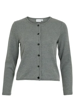 Vila Camisolas-Cardigan abotoado de algodão e viscose Cinzento
