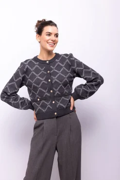 Object Camisolas-Cardigan com malha diamante Cinzento