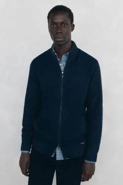 Pedro del Hierro Camisolas-Cardigan de algodão premium para o Natal com fecho de fecho-éclair Azul