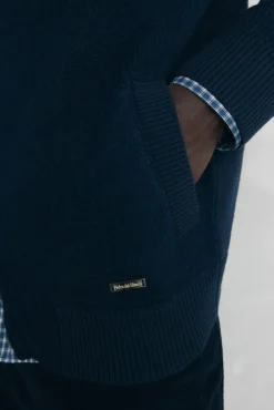 Pedro del Hierro Camisolas-Cardigan de algodão premium para o Natal com fecho de fecho-éclair Azul