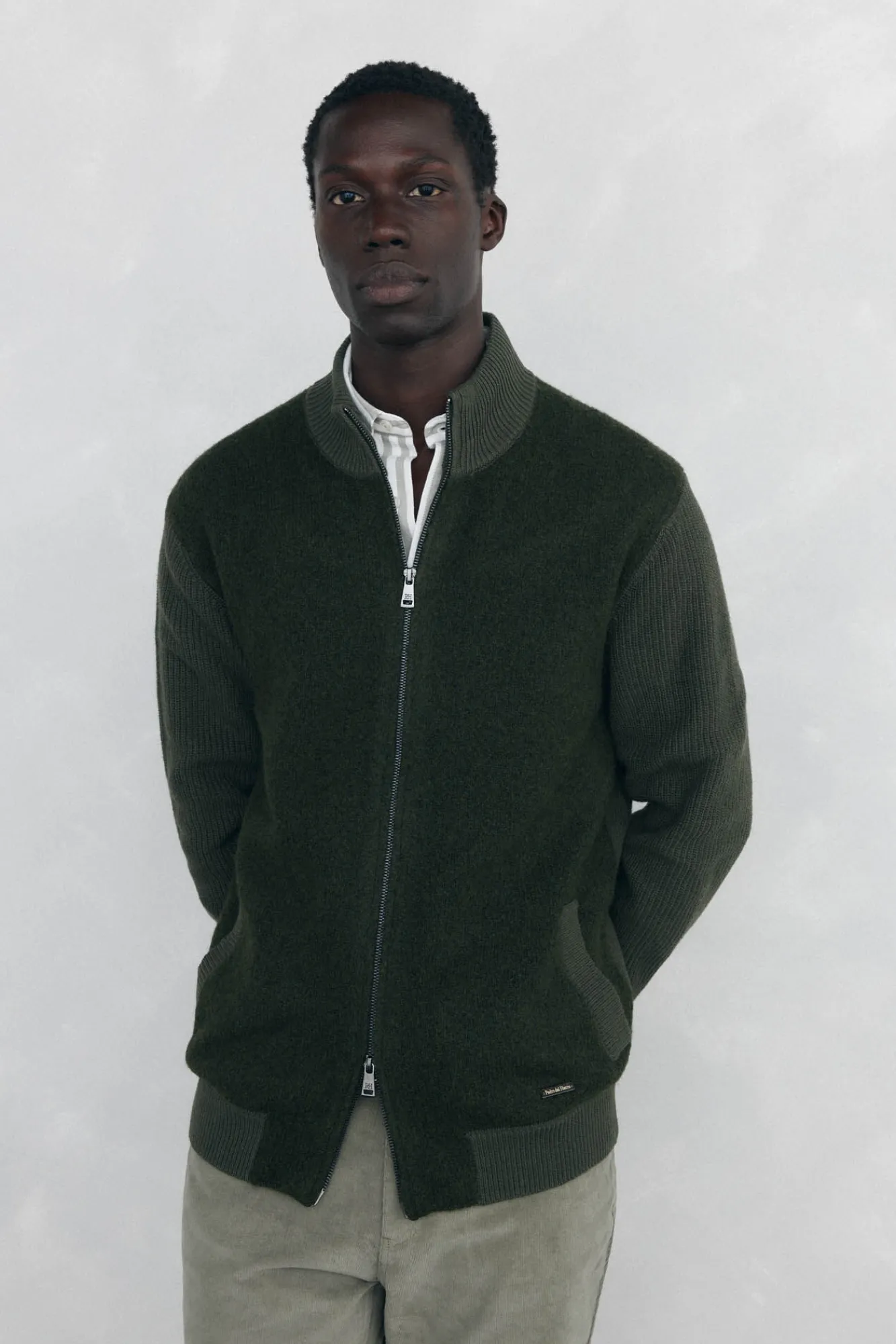 Pedro del Hierro Camisolas-Cardigan de algodão premium para o Natal com fecho de fecho-éclair Verde