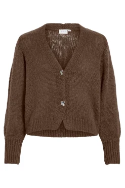 Vila Blusas|Camisolas-Cardigan de malha com lã Castanho