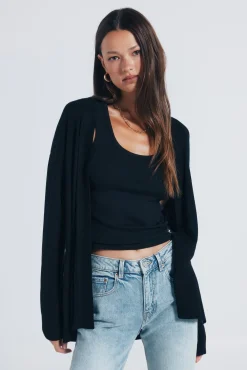 Springfield Camisolas-Cardigan leve aberto preto