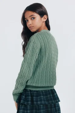 Springfield Kids Malhas|Casacos-Cardigan universitário feminino verde