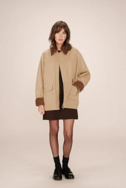 Grace & Mila Sobretudos|Casacos-Casaco 100% sarja de algodão com quatro bolsos frontais Tostado