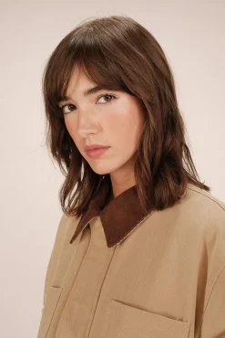 Grace & Mila Sobretudos|Casacos-Casaco 100% sarja de algodão com quatro bolsos frontais Tostado