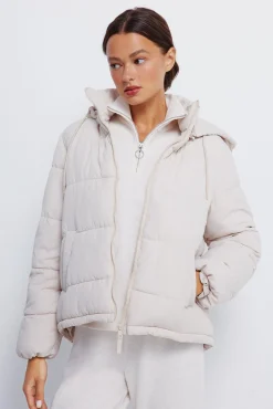 Springfield Sobretudos-Casaco acolchoada com capuz em poliéster reciclado branco