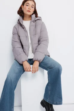 Springfield Sobretudos-Casaco acolchoada com capuz em poliéster reciclado Caqui escuro