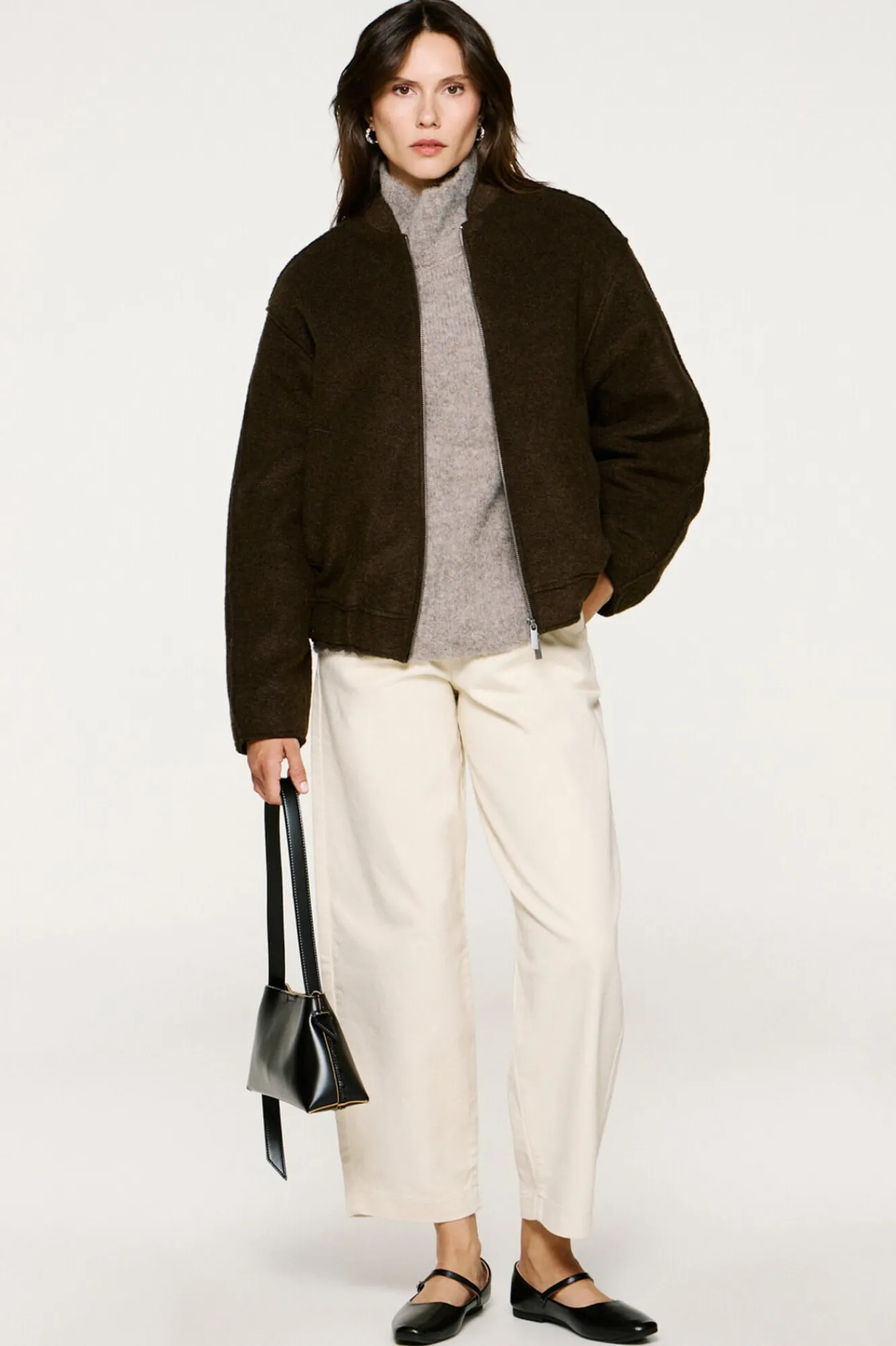 Selected Sobretudos|Casacos-Casaco bomber de lã. Castanho