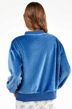 Gisela Sobretudos-Casaco bomber feminina de pelúcia azul