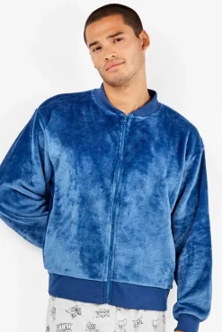 Gisela Casacos-Casaco bomber masculina de pelúcia azul