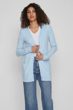 Vila Camisolas-Casaco cardigan de malha Azul