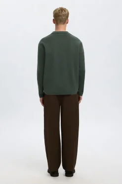 Selected Camisolas-Casaco casaco de malha de algodão orgânico com bolsos. Verde