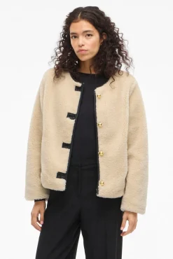 Vila Sobretudos|Casacos-Casaco com efeito borrego de sobretudo Tostado