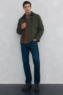 Pedro del Hierro Casacos|Sobretudos-Casaco com gola de veludo cotelê Verde