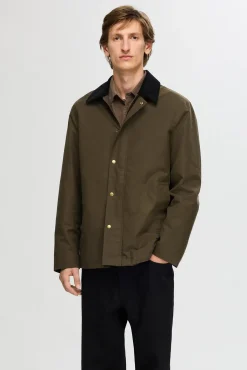 Selected Casacos-Casaco com gola em veludo hidrorrepelente. Verde