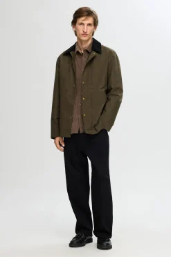 Selected Casacos-Casaco com gola em veludo hidrorrepelente. Verde