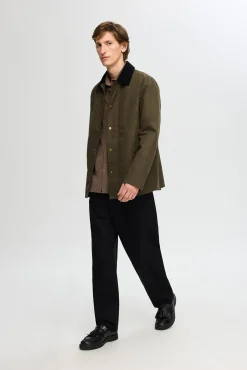 Selected Casacos-Casaco com gola em veludo hidrorrepelente. Verde