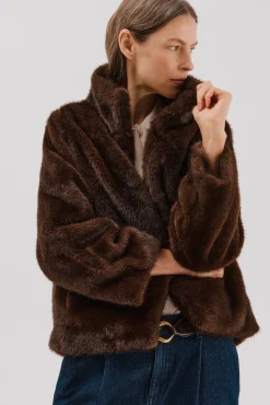 Cortefiel Sobretudos|Casacos-Casaco com pelo sintético Castanho