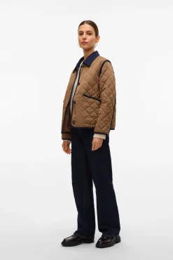 Vero Moda Sobretudos|Casacos-Casaco curta acolchoada com contraste Castanho