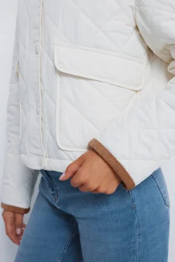 Springfield Sobretudos-Casaco curta acolchoada com gola de veludo cotelê branco