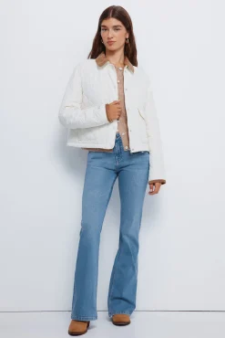 Springfield Sobretudos-Casaco curta acolchoada com gola de veludo cotelê branco