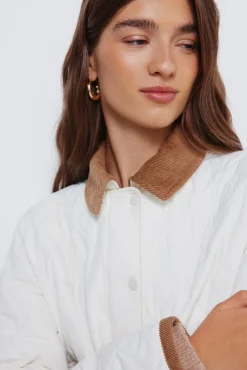 Springfield Sobretudos-Casaco curta acolchoada com gola de veludo cotelê branco