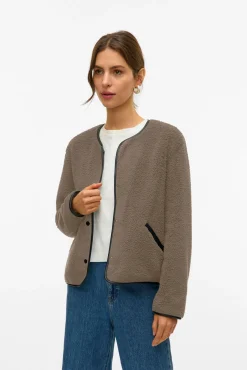 Vero Moda Sobretudos|Camisolas-Casaco curta de borrego Castanho