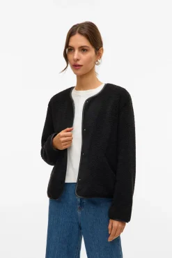 Vero Moda Sobretudos|Camisolas-Casaco curta de borrego Preto