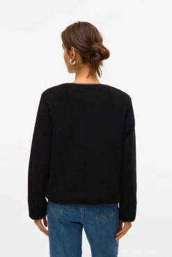 Vero Moda Sobretudos|Camisolas-Casaco curta de borrego Preto