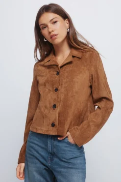 Springfield Sobretudos-Casaco curta de camurça com botões cru