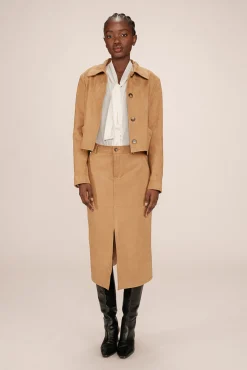 Grace & Mila Sobretudos-Casaco curta de camurça sintética na cor camelo Tostado