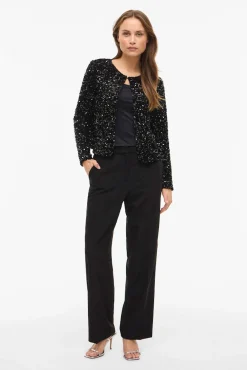 Vila Sobretudos-Casaco curta de lantejoulas Preto