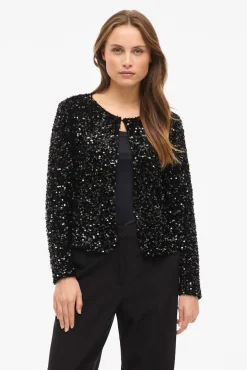 Vila Sobretudos-Casaco curta de lantejoulas Preto