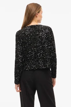 Vila Sobretudos-Casaco curta de lantejoulas Preto