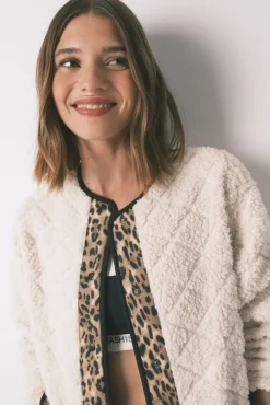 Women'secret Sobretudos-Casaco curta reversível com estampa animal bege