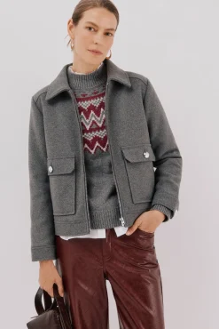 Cortefiel Casacos-Casaco curto de lã Cinzento