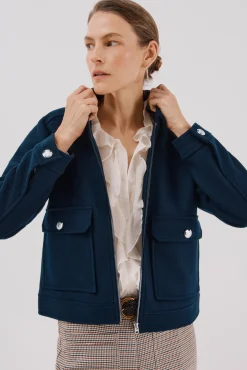 Cortefiel Casacos-Casaco curto de lã Azul