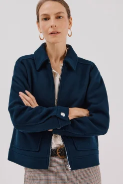 Cortefiel Casacos-Casaco curto de lã Azul