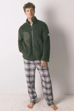 Women'secret Pijamas-Casaco curto/ robe masculino Hotwheels de pelo verde bege