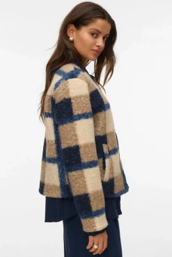Vero Moda Sobretudos-Casaco de borrego com estampado xadrez Azul