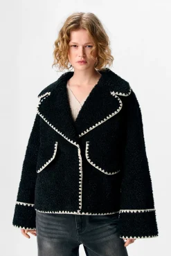 Object Sobretudos-Casaco de borrego sintética Preto