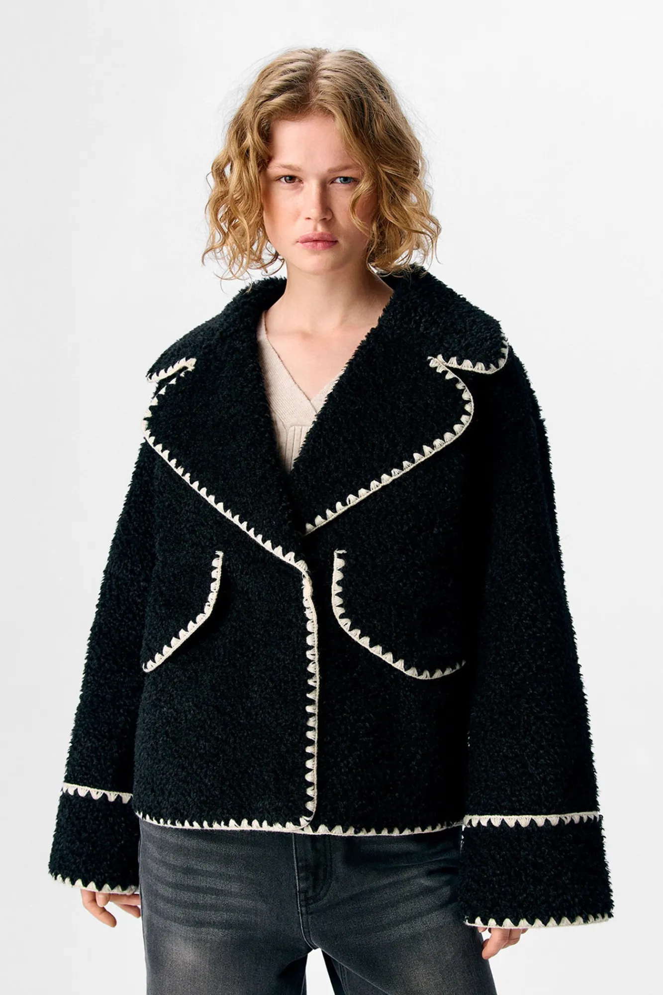 Object Sobretudos-Casaco de borrego sintética Preto