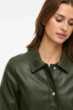 Vila Sobretudos-Casaco de couro sintético com botões Verde