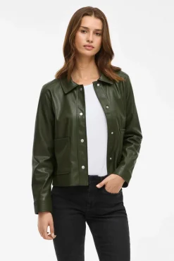 Vila Sobretudos-Casaco de couro sintético com botões Verde