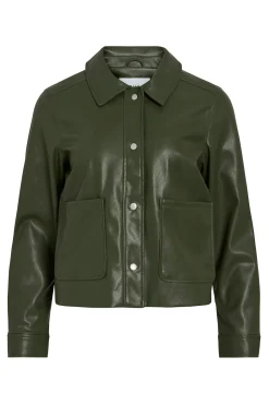 Vila Sobretudos-Casaco de couro sintético com botões Verde