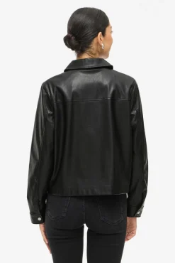 Vila Sobretudos-Casaco de couro sintético com botões Preto