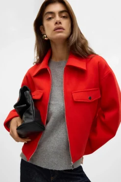 Vero Moda Sobretudos-Casaco de feltro de manga comprida Vermelho
