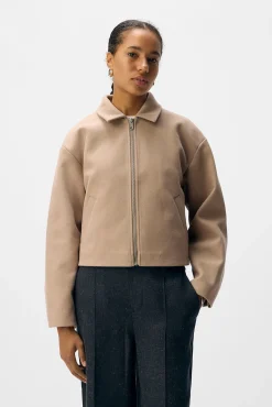 Object Sobretudos-Casaco de feltro de manga comprida Tostado